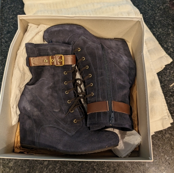 Sundance size 40 Navy suede leather wedge boot - Picture 4 of 7